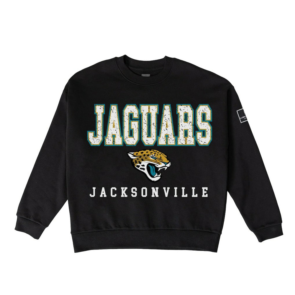 Jacksonville Jaguars Gameday Couture Women's Oversized Level Up Black Label Premium Fleece Sweatshirt Black - NFL
