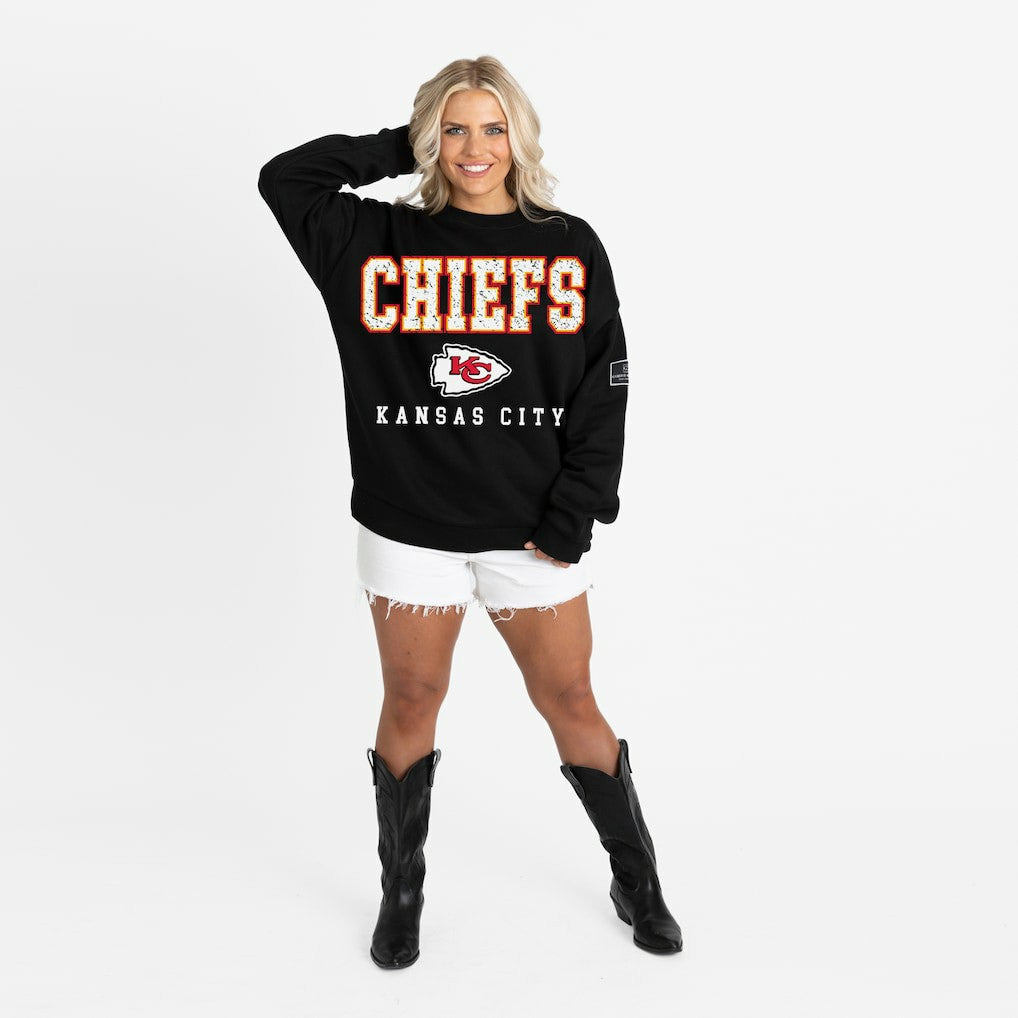 Kansas City Chiefs Gameday Couture Women's Oversized Level Up Black Label Premium Fleece Sweatshirt Black - NFL