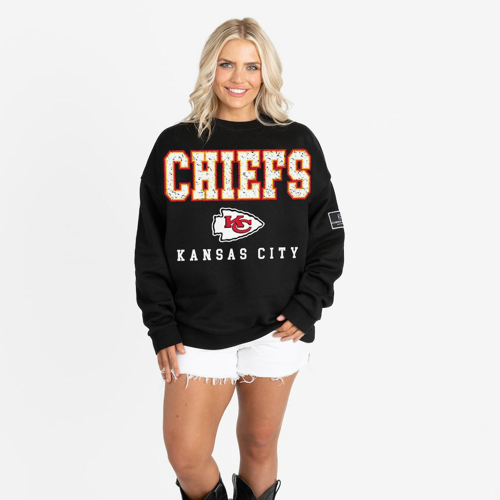 Kansas City Chiefs Gameday Couture Women's Oversized Level Up Black Label Premium Fleece Sweatshirt Black - NFL