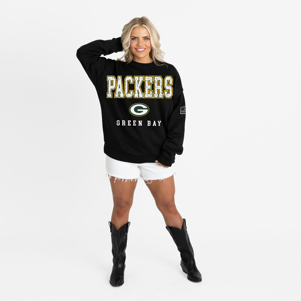 Green Bay Packers Gameday Couture Women's Oversized Level Up Black Label Premium Fleece Sweatshirt Black - NFL
