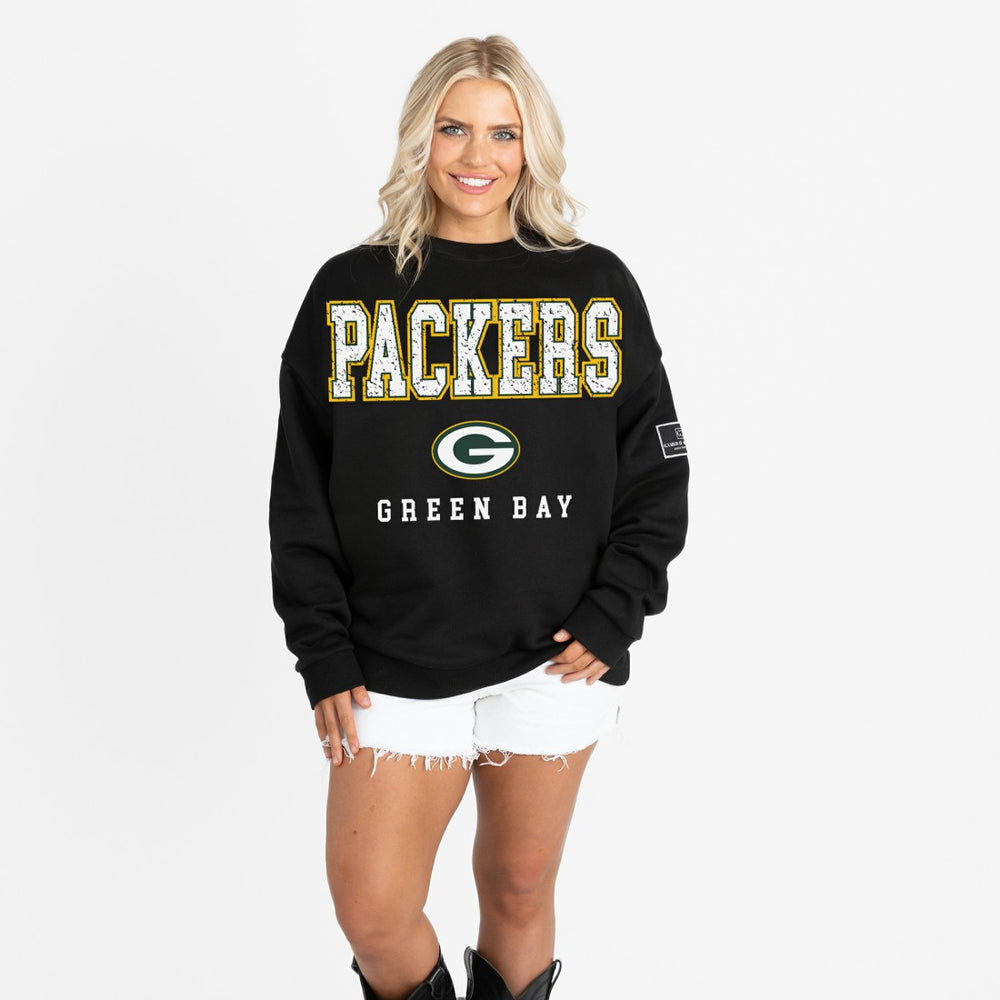 Green Bay Packers Gameday Couture Women's Oversized Level Up Black Label Premium Fleece Sweatshirt Black - NFL