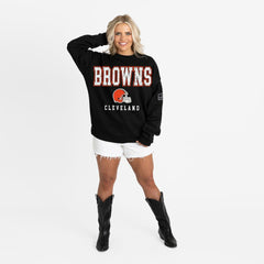 Cleveland Browns Gameday Couture Women's Oversized Level Up Black Label Premium Fleece Sweatshirt Black - NFL