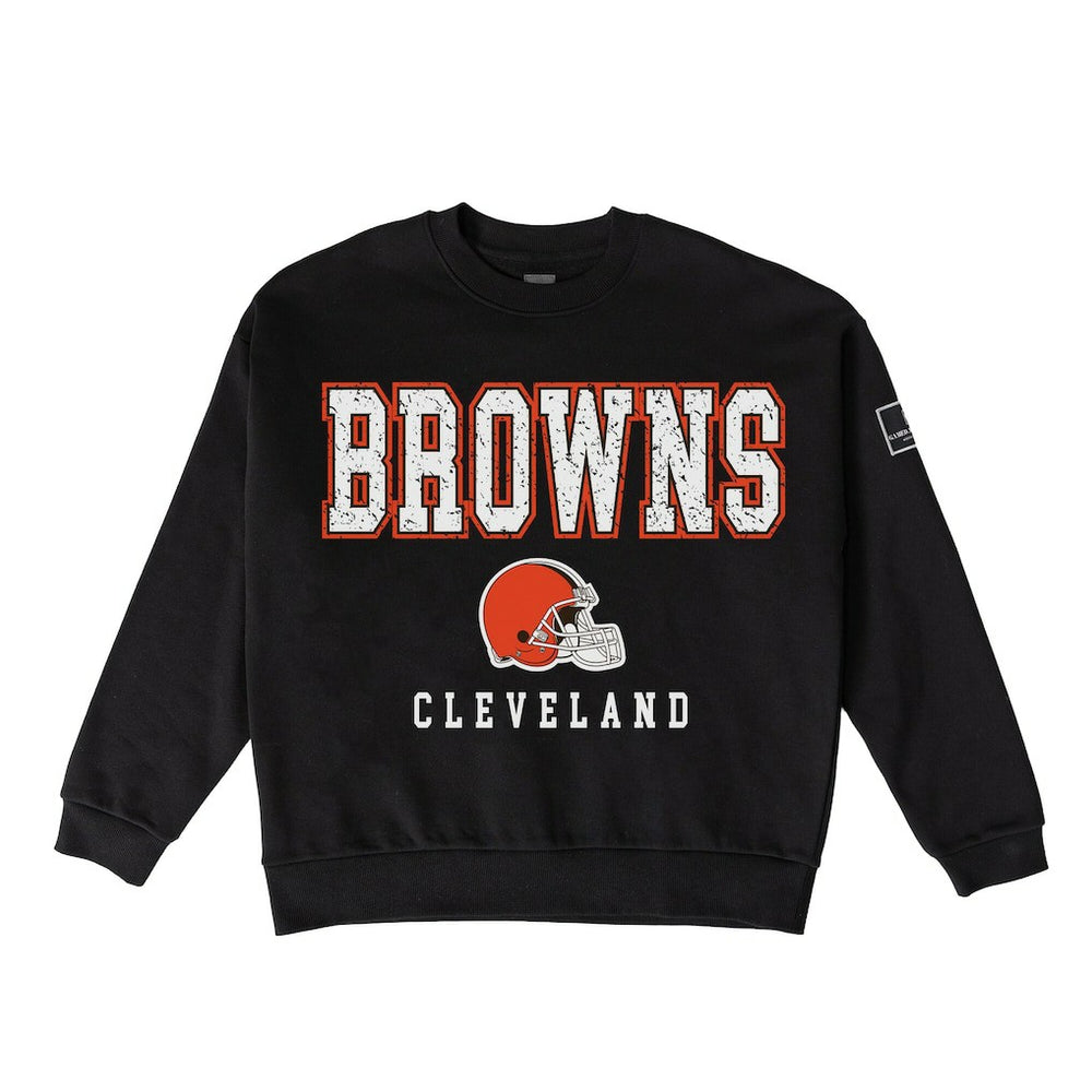Cleveland Browns Gameday Couture Women's Oversized Level Up Black Label Premium Fleece Sweatshirt Black - NFL