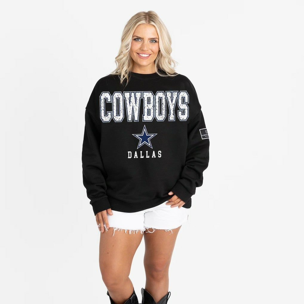 Dallas Cowboys Gameday Couture Women's Oversized Level Up Black Label Premium Fleece Sweatshirt Black - NFL