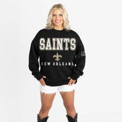 New Orleans Saints Gameday Couture Women's Oversized Level Up Black Label Premium Fleece Sweatshirt Black - NFL