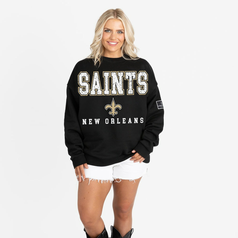 New Orleans Saints Gameday Couture Women's Oversized Level Up Black Label Premium Fleece Sweatshirt Black - NFL