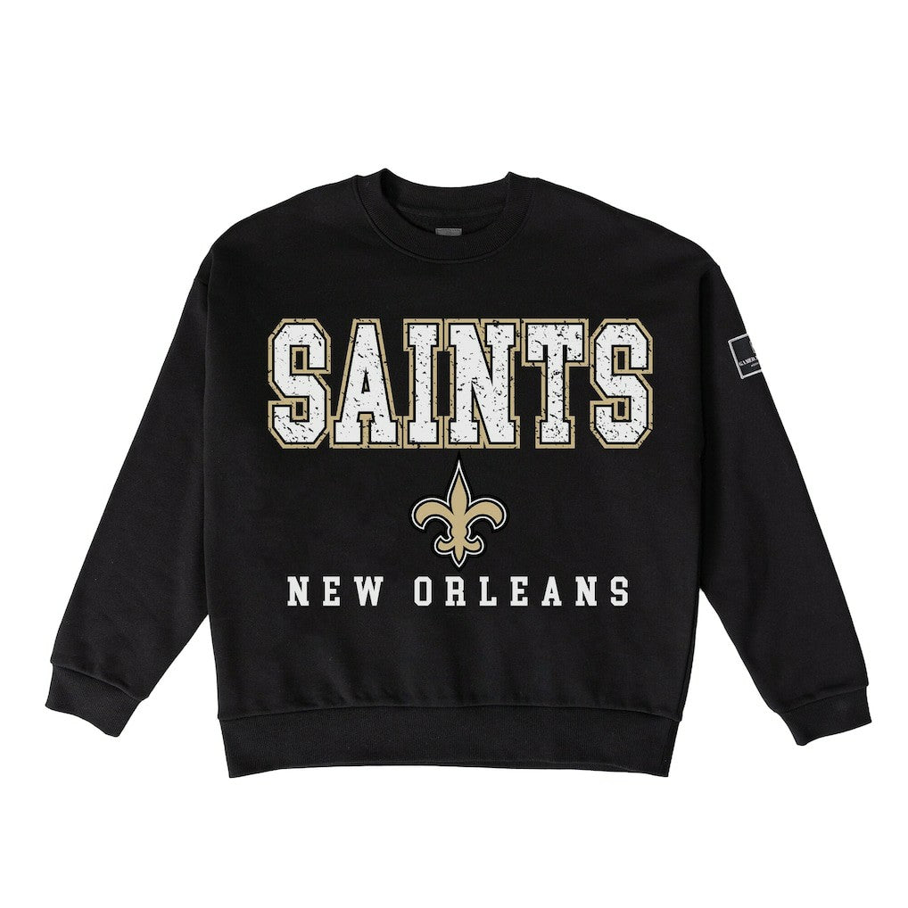 New Orleans Saints Gameday Couture Women's Oversized Level Up Black Label Premium Fleece Sweatshirt Black - NFL