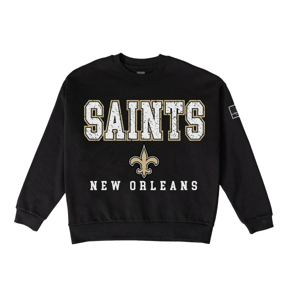 New Orleans Saints Gameday Couture Women's Oversized Level Up Black Label Premium Fleece Sweatshirt Black - NFL