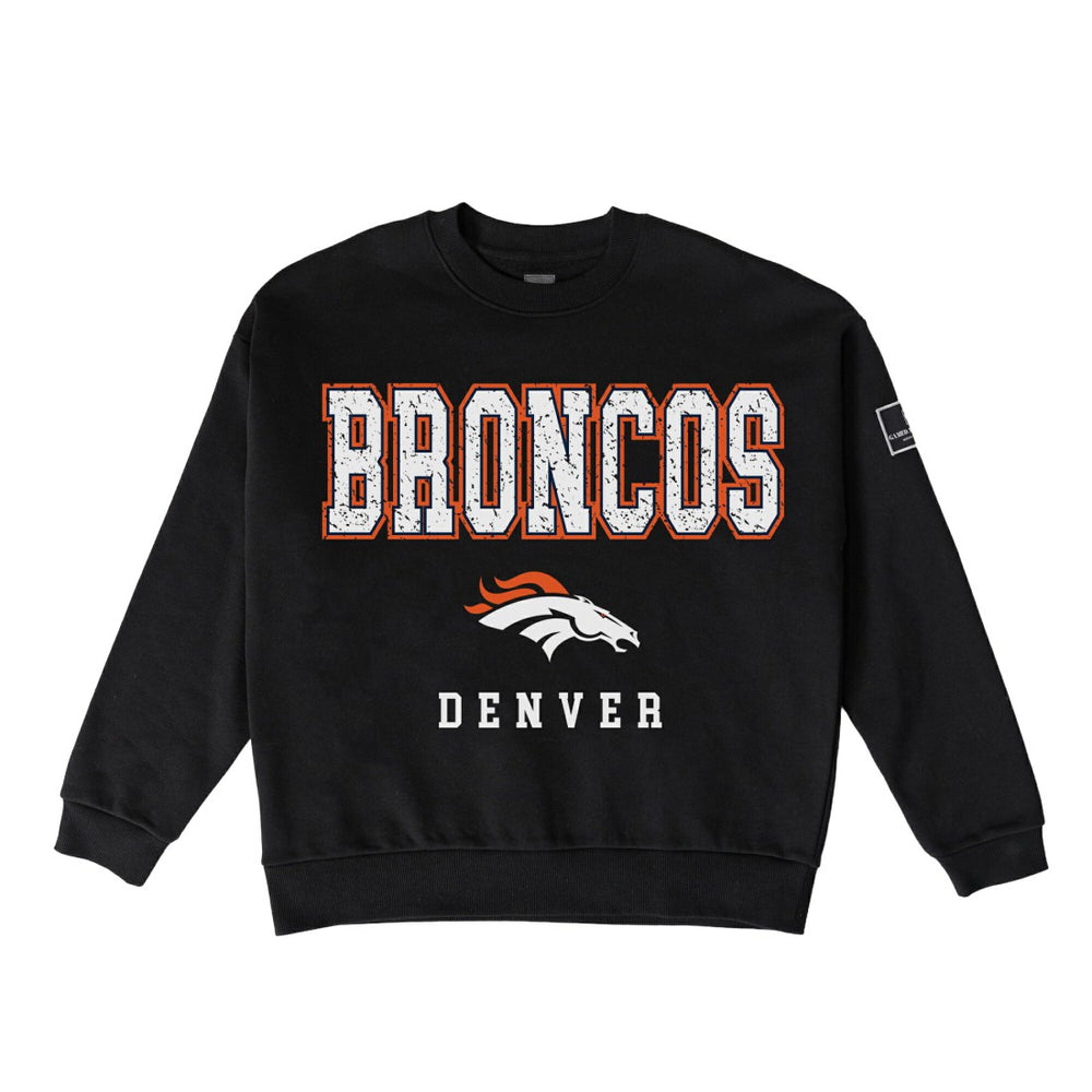 Denver Broncos Gameday Couture Women's Oversized Level Up Black Label Premium Fleece Sweatshirt Black - NFL