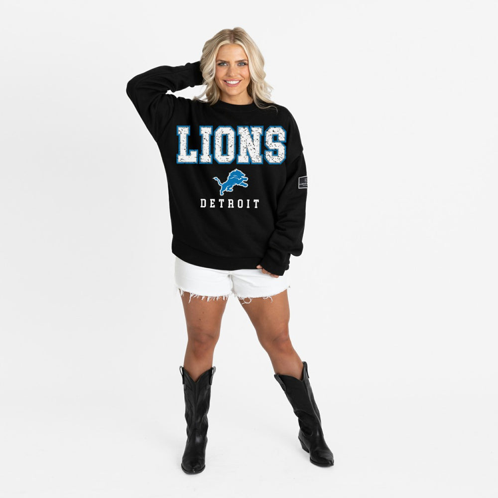 Detroit Lions Gameday Couture Women's Oversized Level Up Black Label Premium Fleece Sweatshirt Black - NFL