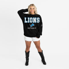 Detroit Lions Gameday Couture Women's Oversized Level Up Black Label Premium Fleece Sweatshirt Black - NFL