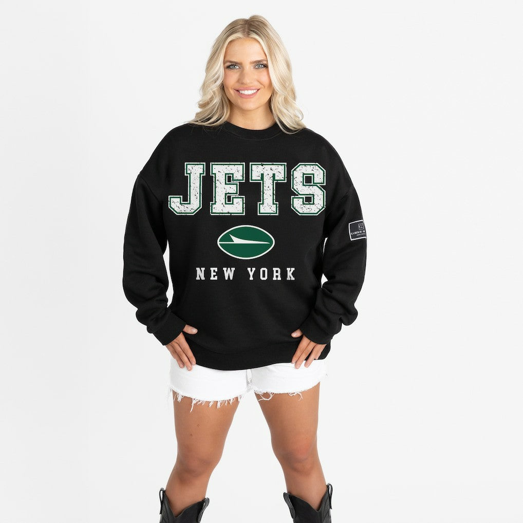 New York Jets Gameday Couture Women's Oversized Level Up Black Label Premium Fleece Sweatshirt Black - NFL