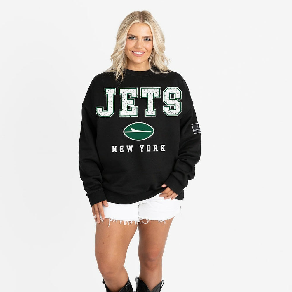 New York Jets Gameday Couture Women's Oversized Level Up Black Label Premium Fleece Sweatshirt Black - NFL