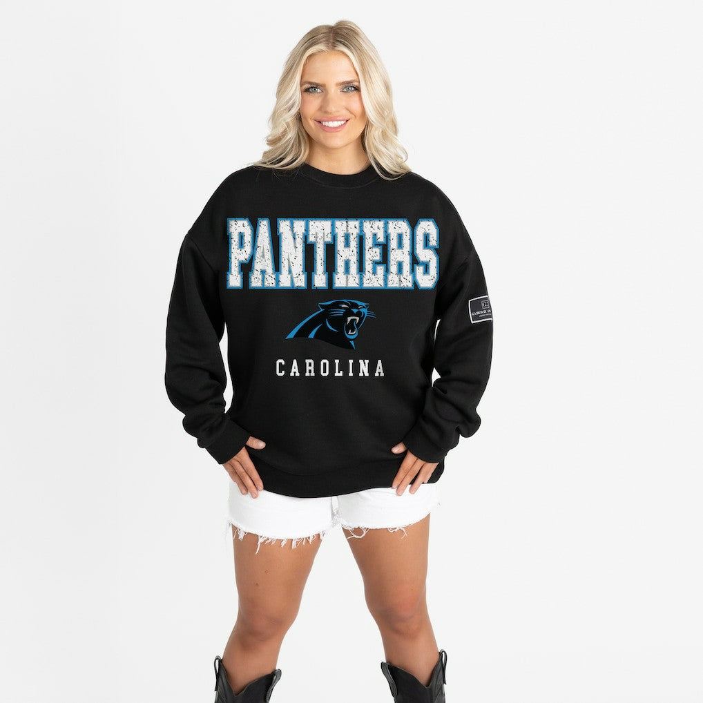 Carolina Panthers Gameday Couture Women's Oversized Level Up Black Label Premium Fleece Sweatshirt Black - NFL