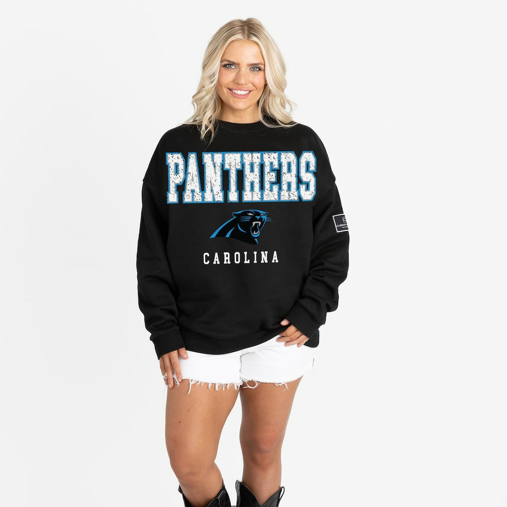 Carolina Panthers Gameday Couture Women's Oversized Level Up Black Label Premium Fleece Sweatshirt Black - NFL