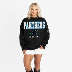 Carolina Panthers Gameday Couture Women's Oversized Level Up Black Label Premium Fleece Sweatshirt Black - NFL