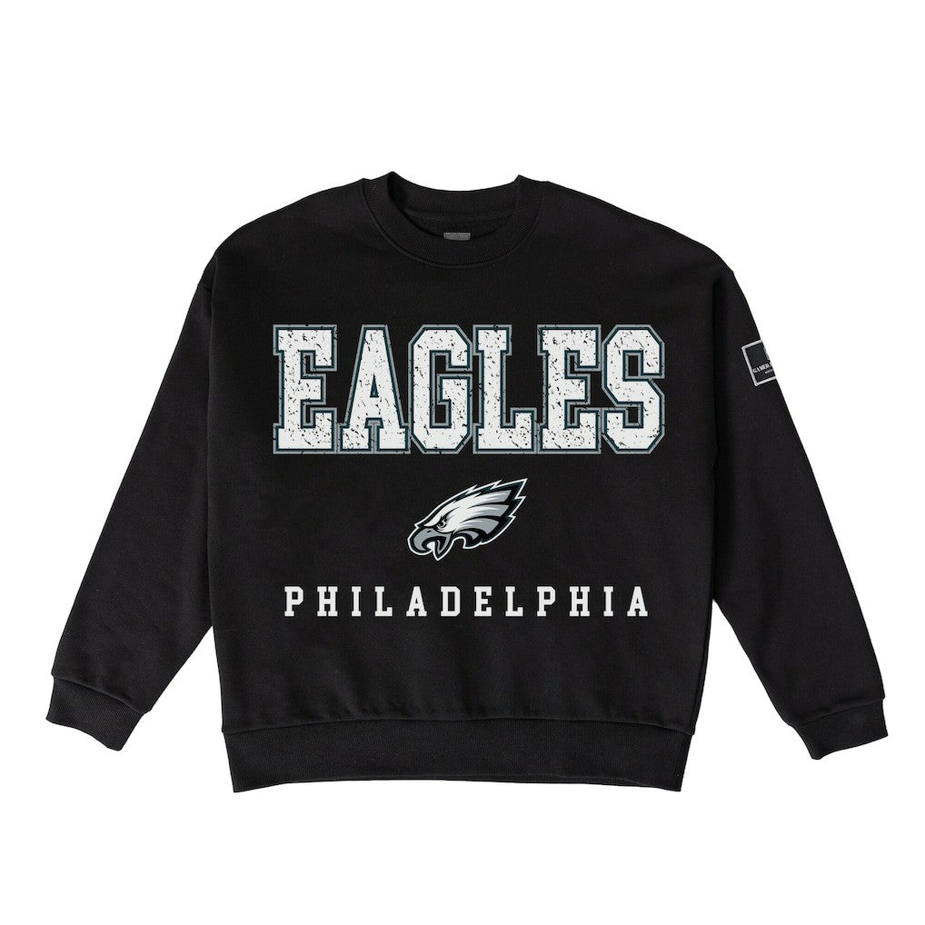 Philadelphia Eagles Gameday Couture Women's Oversized Level Up Black Label Premium Fleece Sweatshirt Black - NFL