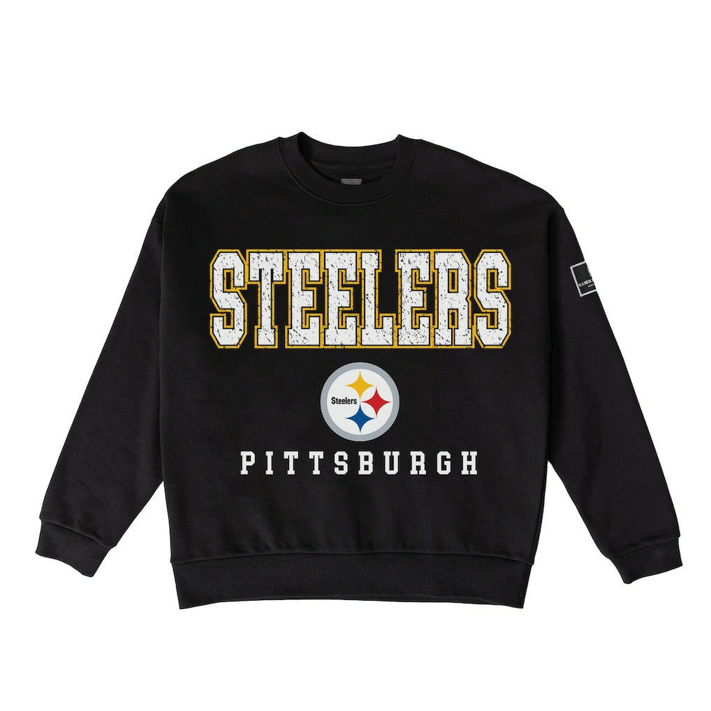 Pittsburgh Steelers Gameday Couture Women's Oversized Level Up Black Label Premium Fleece Sweatshirt Black - NFL