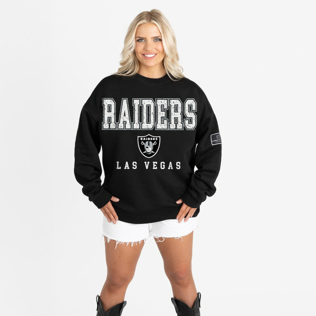 Las Vegas Raiders Gameday Couture Women's Oversized Level Up Black Label Premium Fleece Sweatshirt Black - NFL