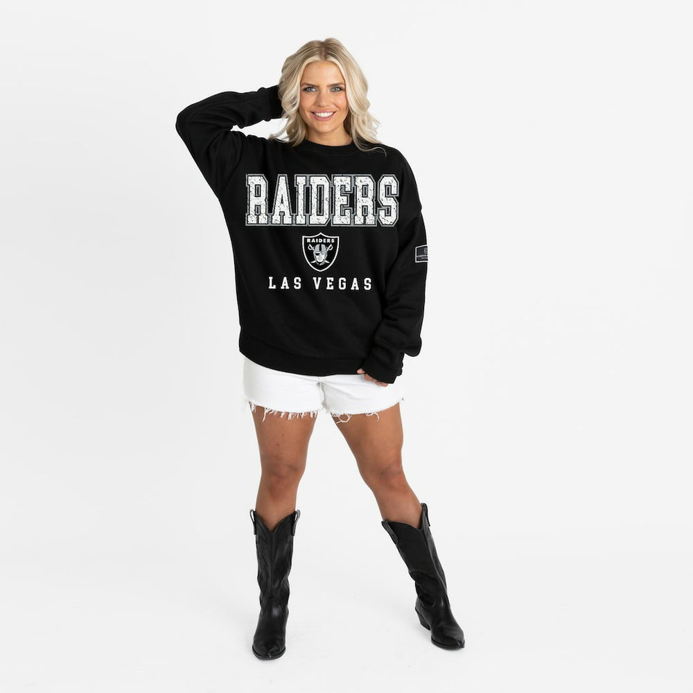 Las Vegas Raiders Gameday Couture Women's Oversized Level Up Black Label Premium Fleece Sweatshirt Black - NFL