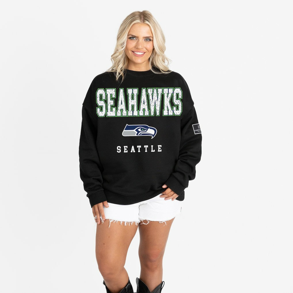 Seattle Seahawks Gameday Couture Women's Oversized Level Up Black Label Premium Fleece Sweatshirt Black - NFL
