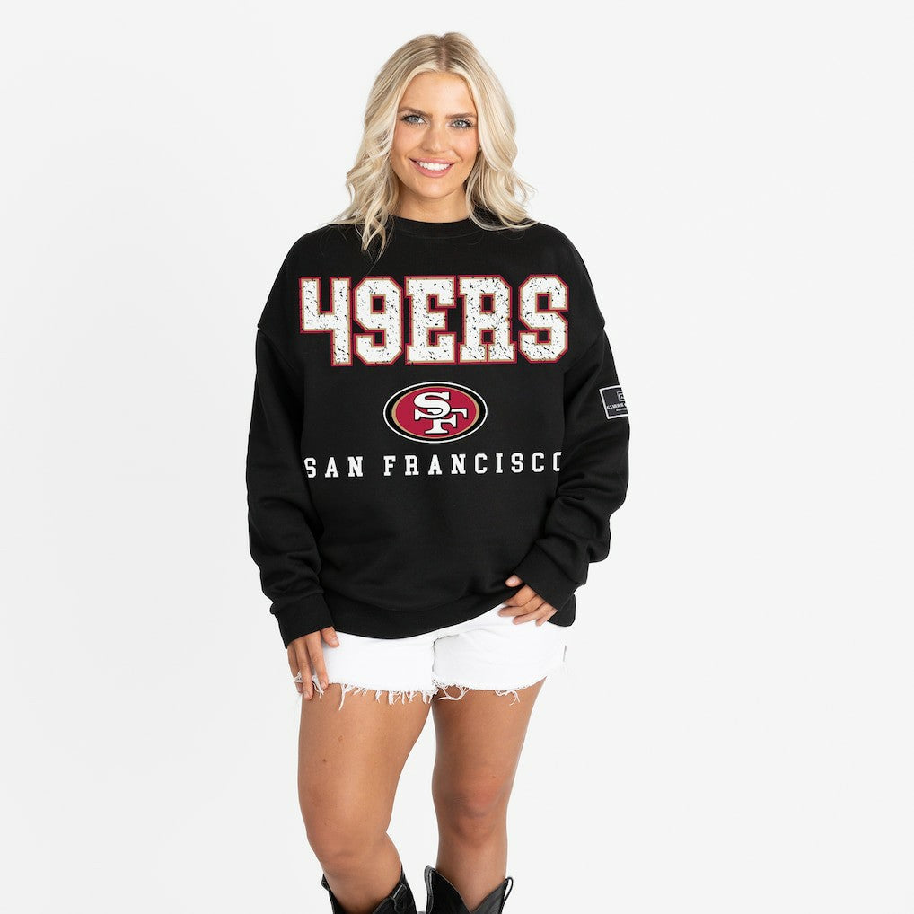 San Francisco 49ers Gameday Couture Women's Oversized Level Up Black Label Premium Fleece Sweatshirt Black - NFL