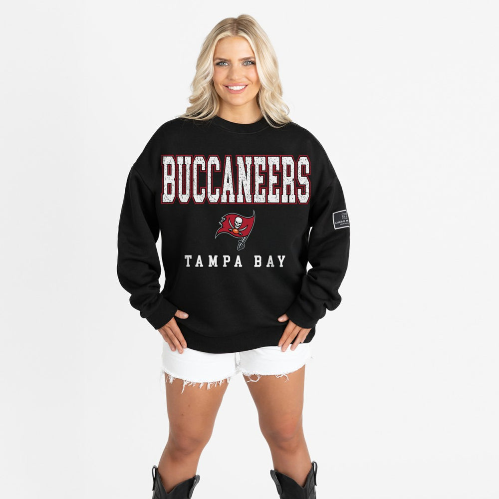 Tampa Bay Buccaneers Gameday Couture Women's Oversized Level Up Black Label Premium Fleece Sweatshirt Black - NFL