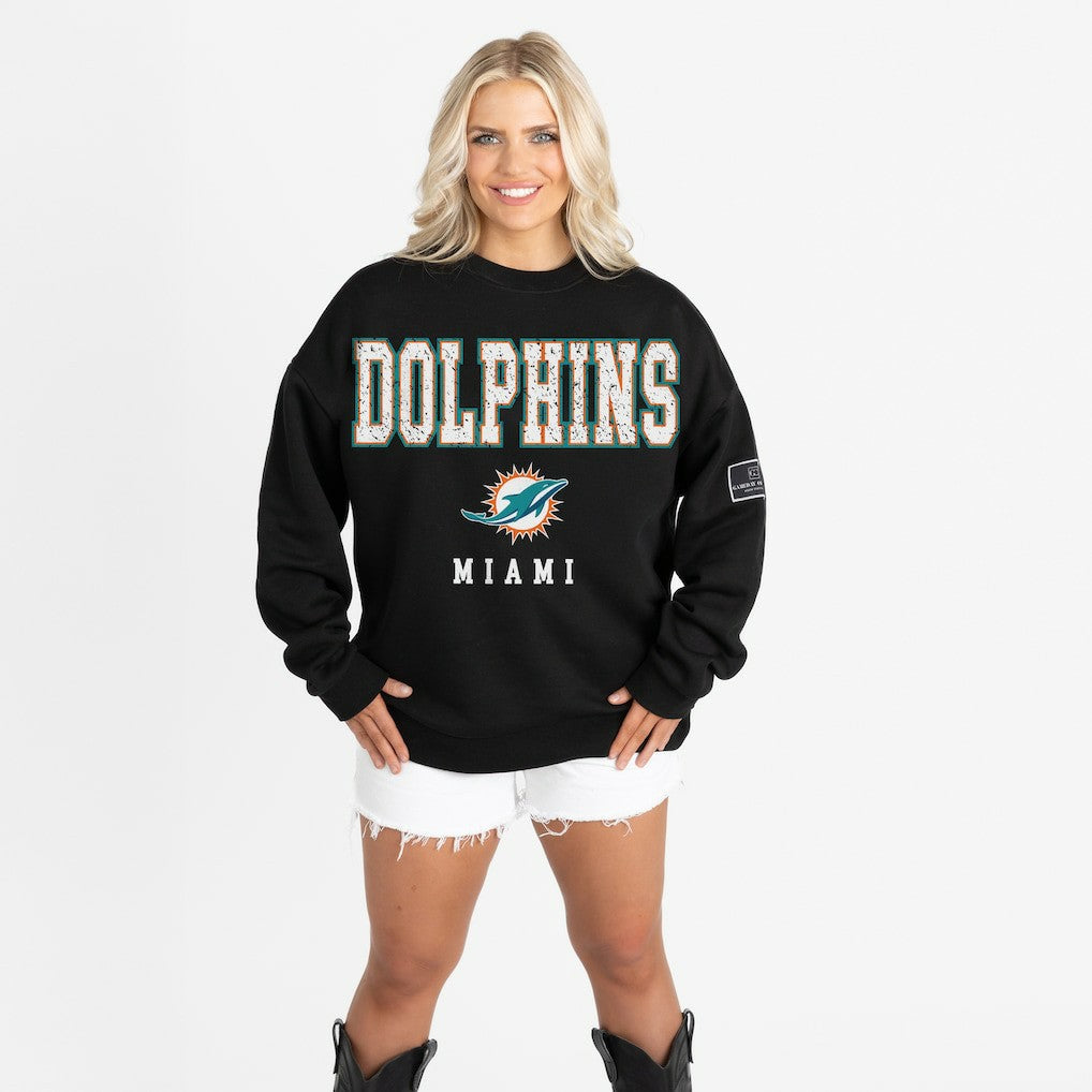 Miami Dolphins Gameday Couture Women's Oversized Level Up Black Label Premium Fleece Sweatshirt Black - NFL