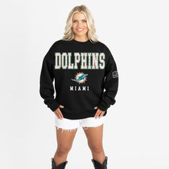 Miami Dolphins Gameday Couture Women's Oversized Level Up Black Label Premium Fleece Sweatshirt Black - NFL