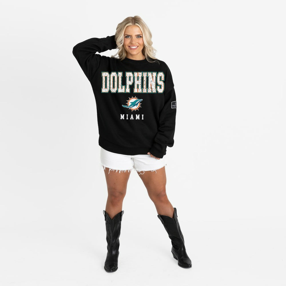 Miami Dolphins Gameday Couture Women's Oversized Level Up Black Label Premium Fleece Sweatshirt Black - NFL
