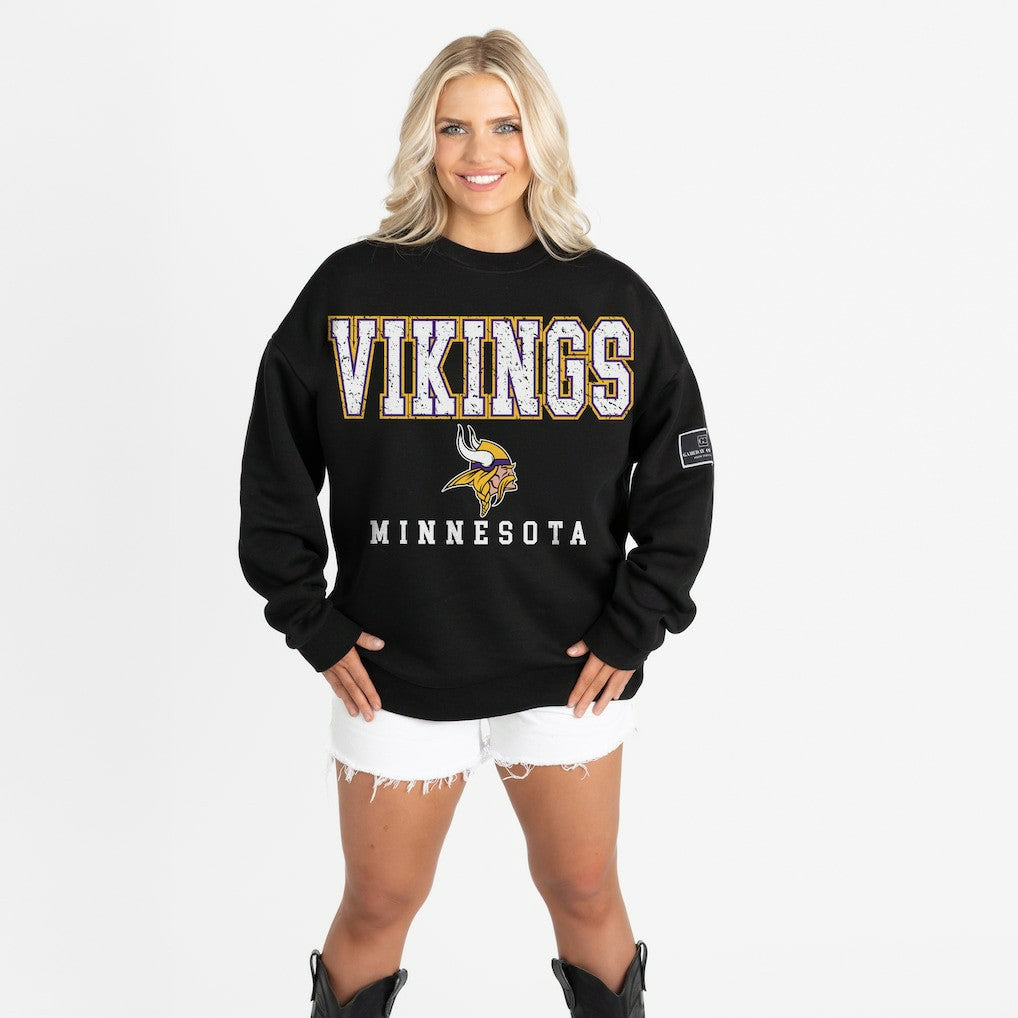 Minnesota Vikings Gameday Couture Women's Oversized Level Up Black Label Premium Fleece Sweatshirt Black - NFL