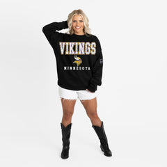 Minnesota Vikings Gameday Couture Women's Oversized Level Up Black Label Premium Fleece Sweatshirt Black - NFL