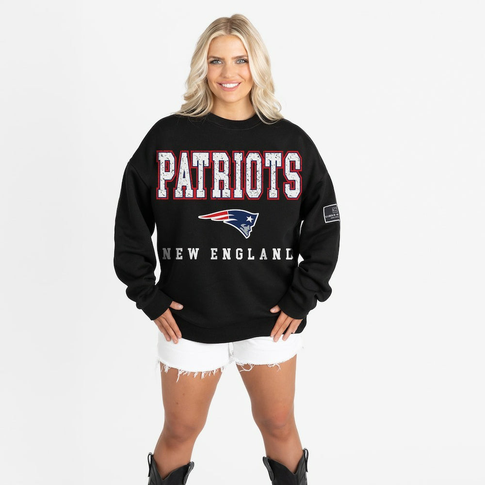 New England Patriots Gameday Couture Women's Oversized Level Up Black Label Premium Fleece Sweatshirt Black - NFL