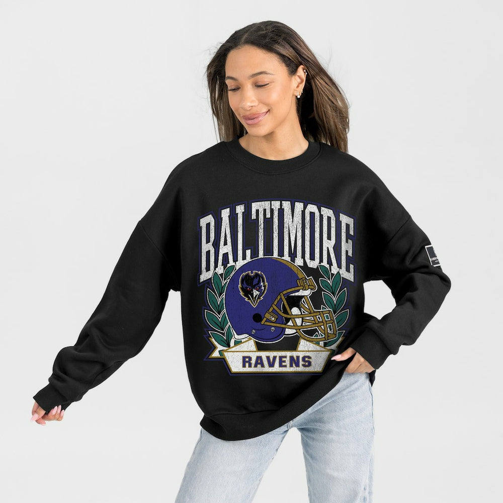 Baltimore Ravens Gameday Couture Women's Oversized Victory Lane Black Label Premium Fleece Sweatshirt Black - NFL
