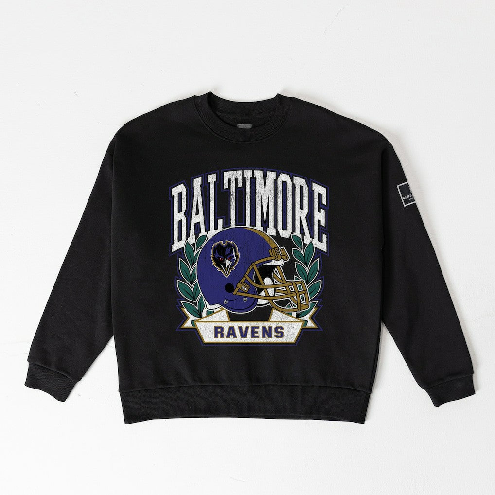 Baltimore Ravens Gameday Couture Women's Oversized Victory Lane Black Label Premium Fleece Sweatshirt Black - NFL