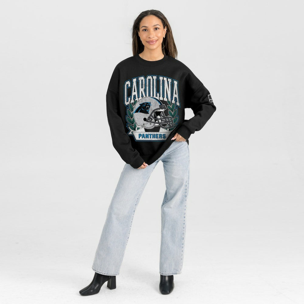 Carolina Panthers Gameday Couture Women's Oversized Victory Lane Black Label Premium Fleece Sweatshirt Black - NFL