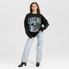 Carolina Panthers Gameday Couture Women's Oversized Victory Lane Black Label Premium Fleece Sweatshirt Black - NFL