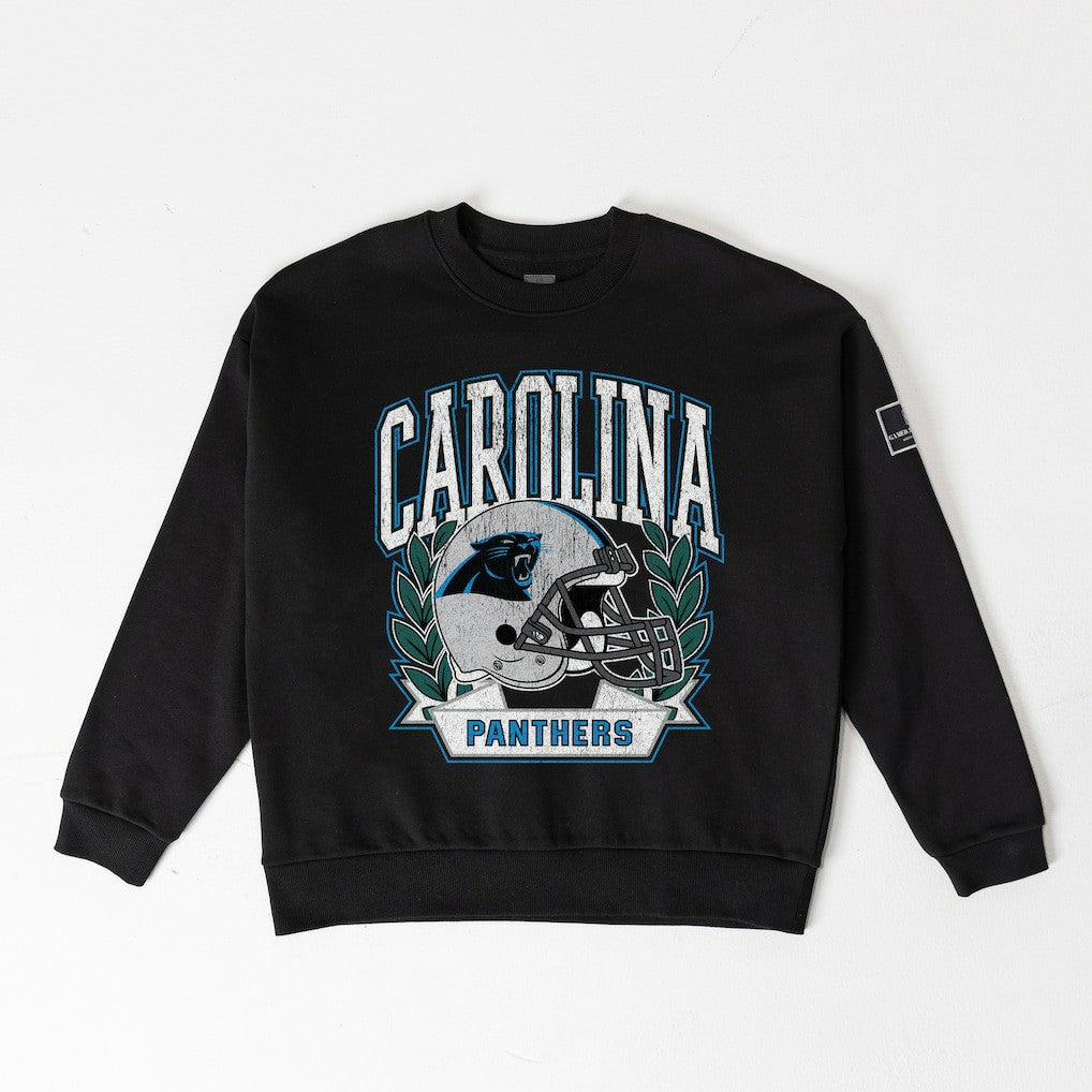 Carolina Panthers Gameday Couture Women's Oversized Victory Lane Black Label Premium Fleece Sweatshirt Black - NFL