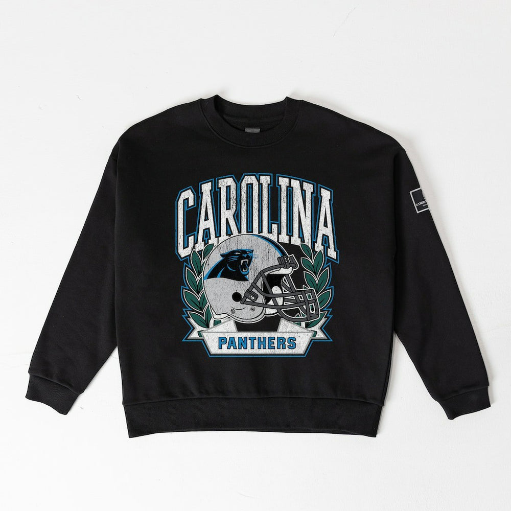 Carolina Panthers Gameday Couture Women's Oversized Victory Lane Black Label Premium Fleece Sweatshirt Black - NFL