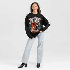 Cincinnati Bengals Gameday Couture Women's Oversized Victory Lane Black Label Premium Fleece Sweatshirt Black - NFL