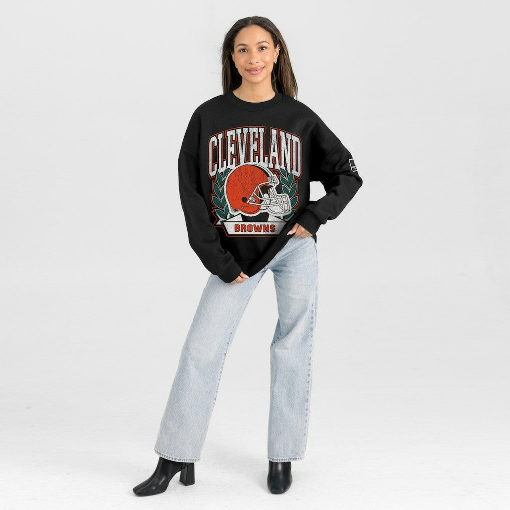 Cleveland Browns Gameday Couture Women's Oversized Victory Lane Black Label Premium Fleece Sweatshirt Black - NFL