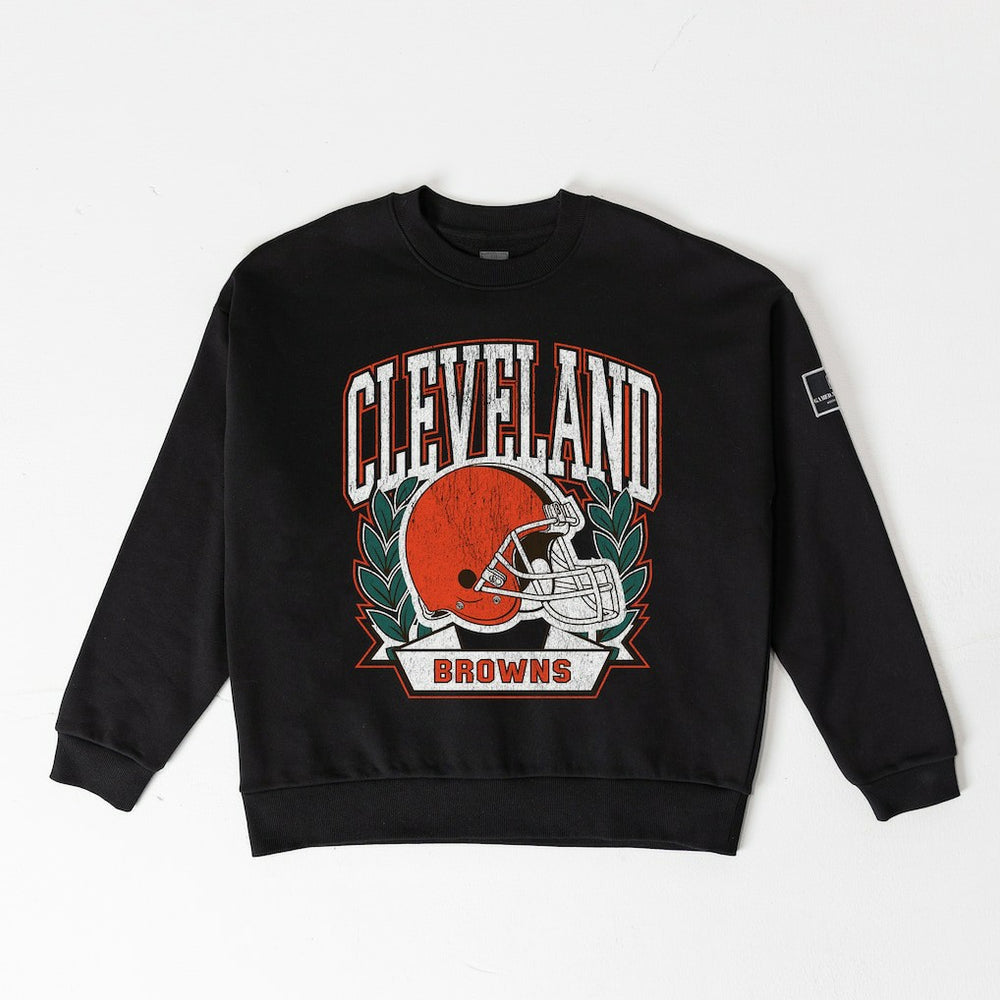 Cleveland Browns Gameday Couture Women's Oversized Victory Lane Black Label Premium Fleece Sweatshirt Black - NFL