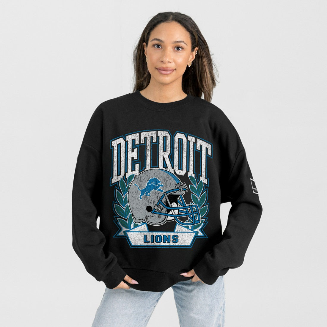 Detroit Lions Gameday Couture Women's Oversized Victory Lane Black Label Premium Fleece Sweatshirt Black - NFL