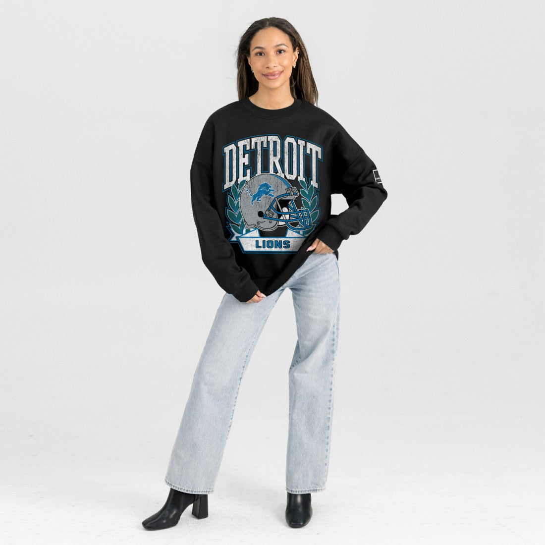 Detroit Lions Gameday Couture Women's Oversized Victory Lane Black Label Premium Fleece Sweatshirt Black - NFL