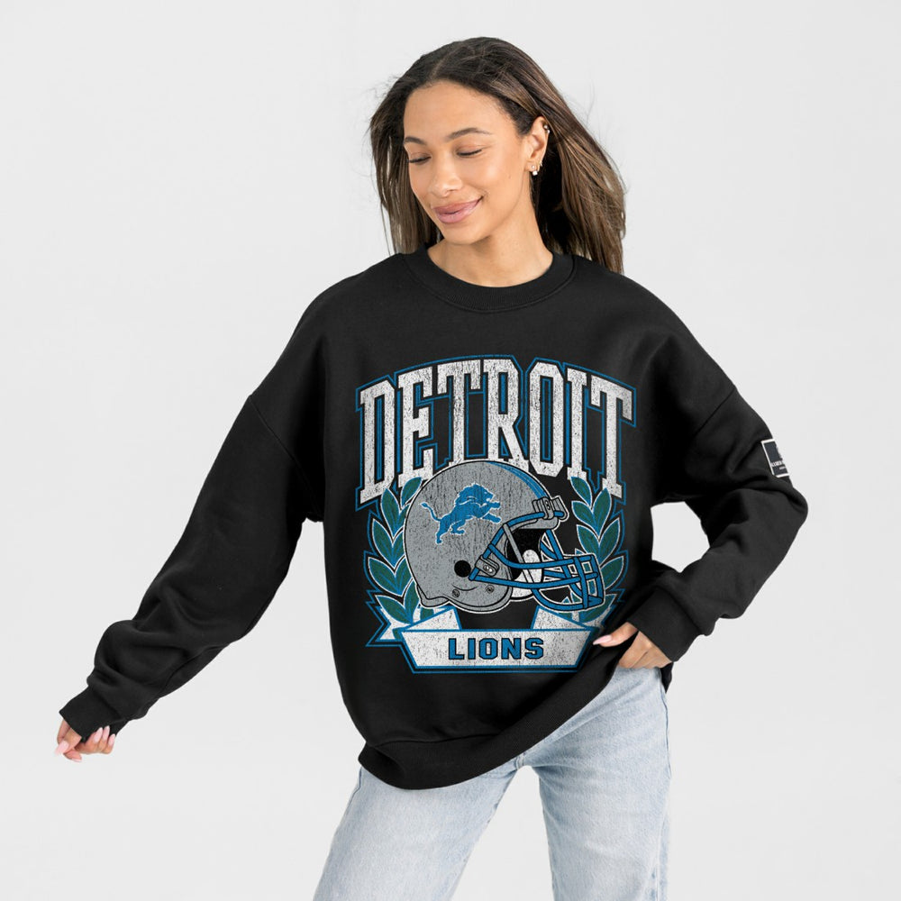Detroit Lions Gameday Couture Women's Oversized Victory Lane Black Label Premium Fleece Sweatshirt Black - NFL