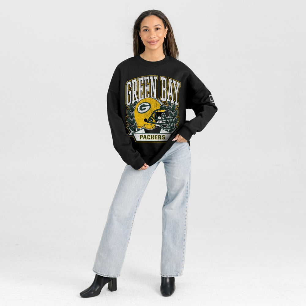 Green Bay Packers Gameday Couture Women's Oversized Victory Lane Black Label Premium Fleece Sweatshirt Black - NFL