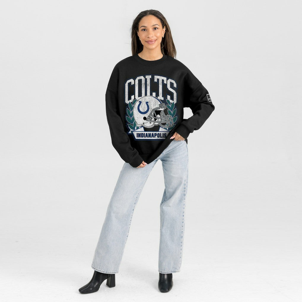 Indianapolis Colts Gameday Couture Women's Oversized Victory Lane Black Label Premium Fleece Sweatshirt Black - NFL