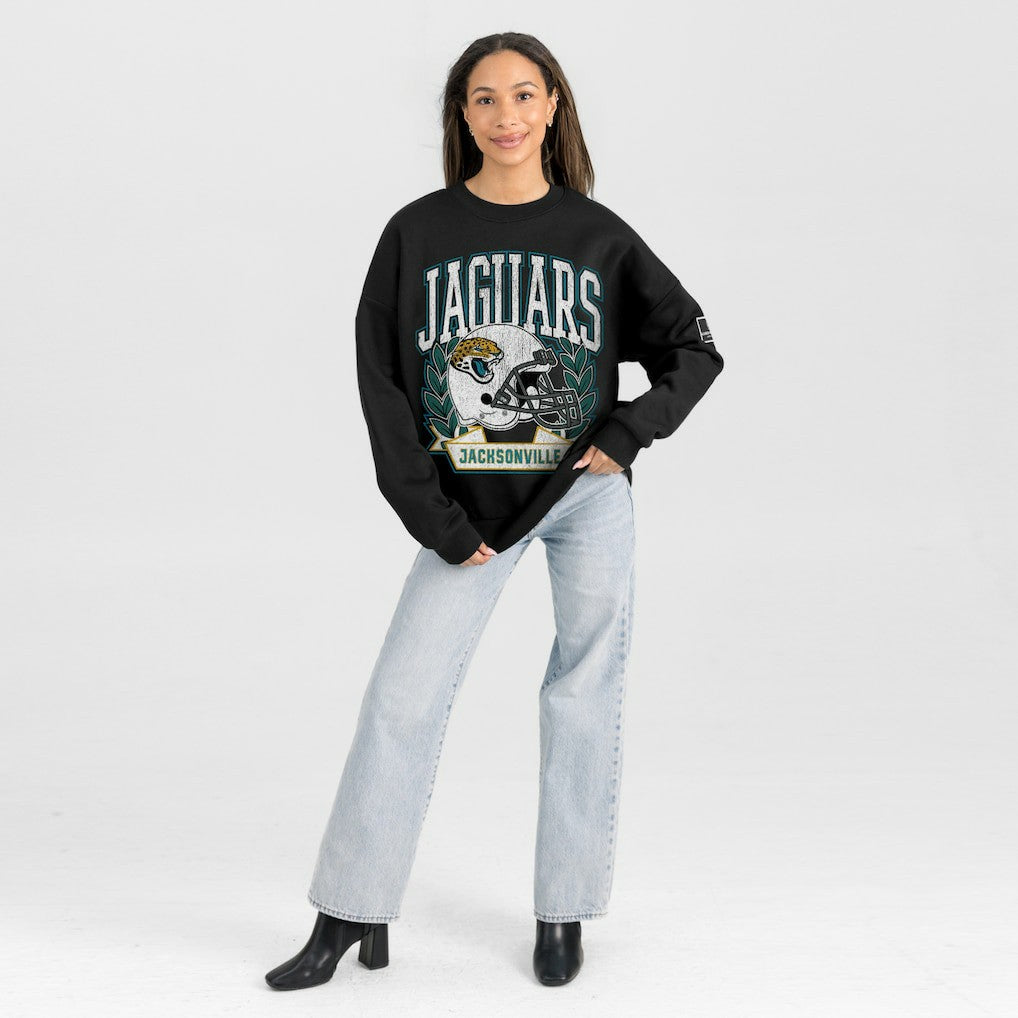 Jacksonville Jaguars Gameday Couture Women's Oversized Victory Lane Black Label Premium Fleece Sweatshirt Black - NFL