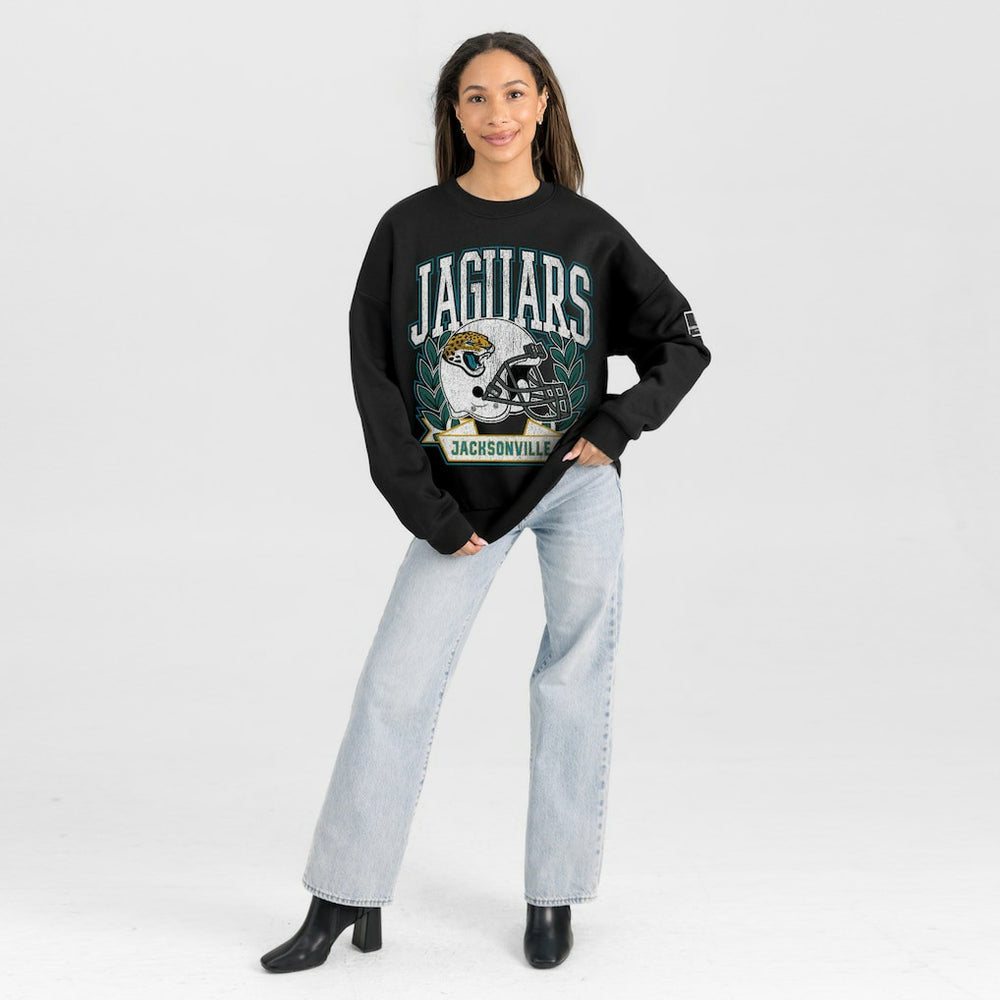 Jacksonville Jaguars Gameday Couture Women's Oversized Victory Lane Black Label Premium Fleece Sweatshirt Black - NFL