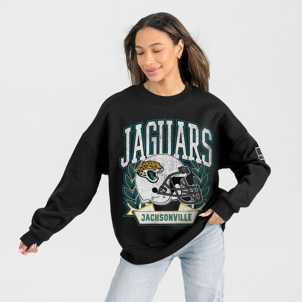 Jacksonville Jaguars Gameday Couture Women's Oversized Victory Lane Black Label Premium Fleece Sweatshirt Black - NFL